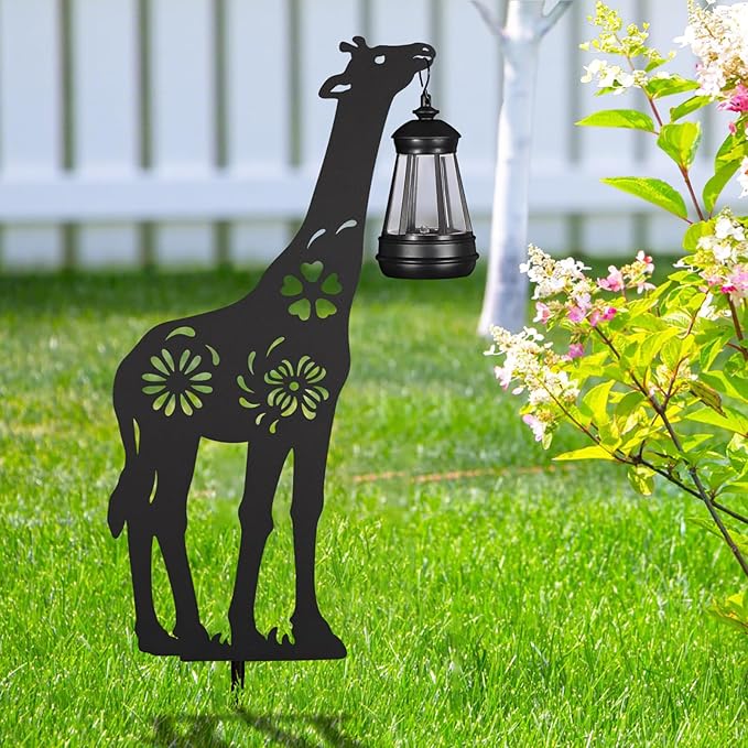 2Pack Solar Outdoor Garden Lights Stakes Solar Metal Flower Giraffe Lawn Deco Statue Patio, Outdoor Decor, Garden Decorations, Lawn Ornaments