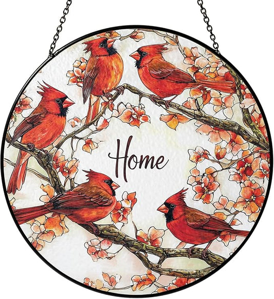 Cardinal Suncatcher Stained Glass Window Hanging Decor, Cardinals Memorial Gifts for Loss of Loved One Cardinal Remembrance Gifts, Mothers Day Birthday for Bird Lovers Women Grandma Mom