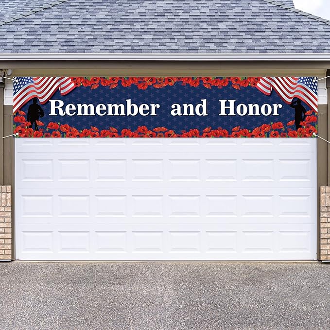 Rvsticty Memorial Day Decorations Remember and Honor Banner for Fence Yard Lawn Red White Blue Independence Day Decor 4th of July Memorial Day Decorations and Supplies for Home Party