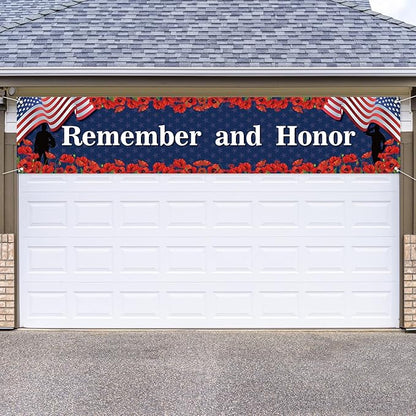 Rvsticty Memorial Day Decorations Remember and Honor Banner for Fence Yard Lawn Red White Blue Independence Day Decor 4th of July Memorial Day Decorations and Supplies for Home Party