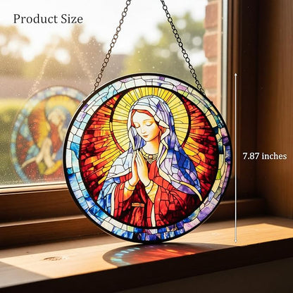 Stained Glass Window Hanging - Virgin Mary Suncatcher, The Holy Mother Mary Sun Catchers Decor for Window Hanging, Catholic Gifts for Christian Women Men Mom Wife Religious Faith 7.8in