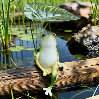 Frog Statue for Garden Decor, Resin Umbrella Frog Figurine for Fish Tank Plant Pot Patio Pond Decorations