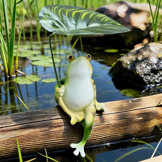 Frog Statue for Garden Decor, Resin Umbrella Frog Figurine for Fish Tank Plant Pot Patio Pond Decorations