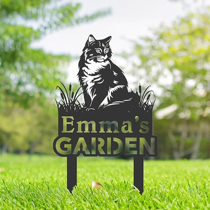 Personalized Cute Cat Kitten Metal Garden Sign,Custom Yard Sign With Stake,Outdoor Garden Décor,Pet Cat Lawn Garden Decorated Statue,Cat Sympathy Yard Metal Sign,Cat Lover Gifts Kailyard Plaque.