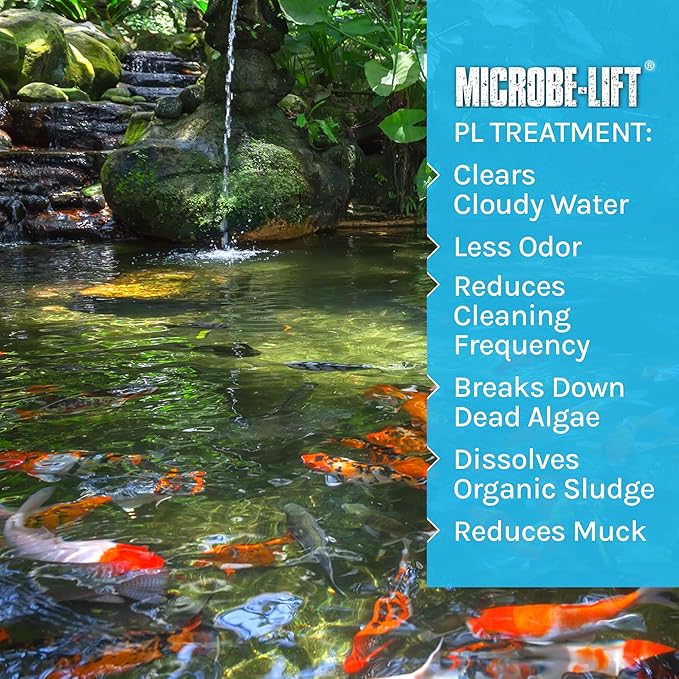 MICROBE-LIFT PL Pond and Outdoor Water Garden Cleaner, Safe for Live Koi Fish, Plant Life, and Decor, 1 Gallon