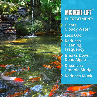 MICROBE-LIFT PL Pond and Outdoor Water Garden Cleaner, Safe for Live Koi Fish, Plant Life, and Decor, 1 Gallon
