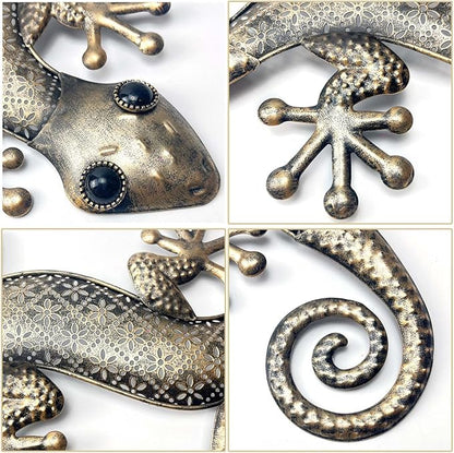 LIFFY Gecko Metal Wall Art Decor 2 Pack 15 Inch - Indoor & Outdoor Lizard Wall Art Hanging Sculpture for Home and Garden