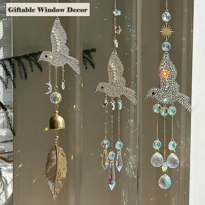 Hummingbird Crystal Suncatcher for Window Hanging, Rainbow Maker Prism Ornament with Hook, Sparkling Sun Catcher Decor for Home, Patio, Garden, Bird Lover Gift (Crystal Ball)
