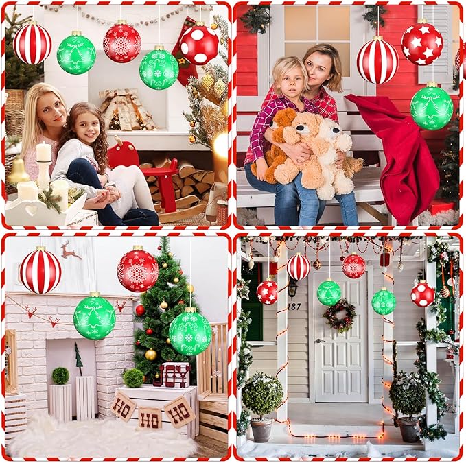 Flasoo 12 Pack Large Christmas Balls, 9 Inch Inflatable Christmas Ornaments for Outdoor Decoration, Big Christmas Ornaments Balls for Front Door Yard Tree Hanging Decoration