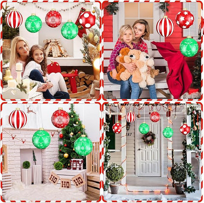 Flasoo 12 Pack Large Christmas Balls, 9 Inch Inflatable Christmas Ornaments for Outdoor Decoration, Big Christmas Ornaments Balls for Front Door Yard Tree Hanging Decoration
