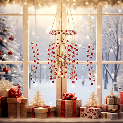 Suncalla 3 Pcs Crystal Suncatcher for Window Hanging Christmas Red Berry Crystal Sun Catcher Indoor Window Glass Wind Chimes Home Garden Decor Making Rainbow Xmas Gifts