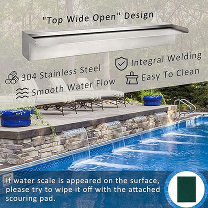 Pondo 24" Waterfall Pool Fountain, 304 Stainless Steel Pond Waterfall Spillway with Wider Water Flow Platform, Professional Spray for Sheer Descent Garden Outdoor