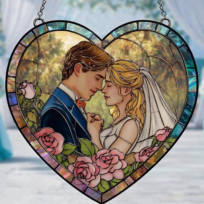 NAZENTI Custom Photo Stained Glass Suncatcher Gifts for Valentine Birthday Anniversary, Personalized Couple Portrait Window Hanging for Husband Wife, Romantic Home Decor for Boyfriend