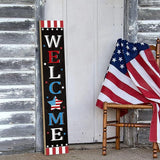 Patriotic 4th of July Independence Day Porch Sign Decor Memorial Day Wooden Hanging Sign Door Porch Standing Decorative Signs Plaques Front Door Farmhouse Outdoor Indoor Welcome Sign Wall Craft Decor 47.2"H