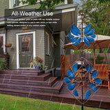 hogardeck Large Wind Spinner Outdoor, 85" Metal Kinetic Wind Spinner with Heavy-Duty Stakes, 360° Rotating Double-Layer Retro Yard Art for Home Outside Garden Lawn Backyard Patio Decor (Blue, Bronze)