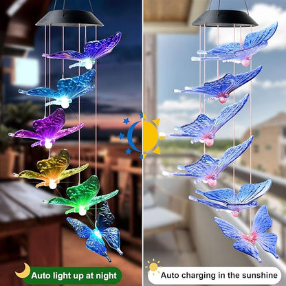DOUBLEZHE Solar Butterfly Wind Chimes for Outside, Valentines Day Gifts for Her, Birthday Gifts for Women Mom Grandma, for Girlfriend Wife Sister, Solar Lights Garden Outdoor Patio Yard Decor