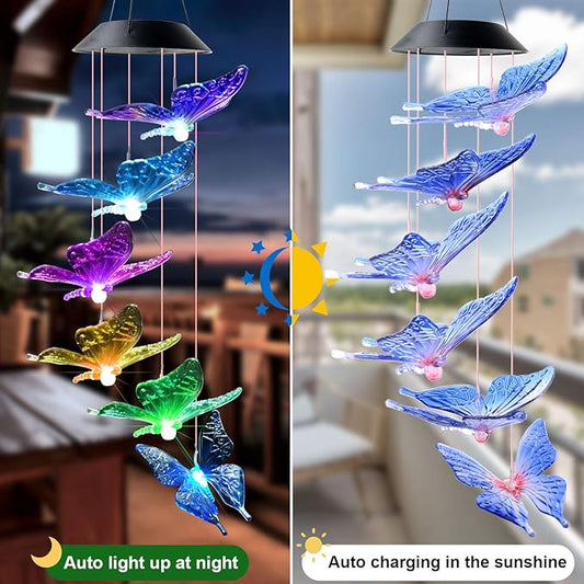 DOUBLEZHE Solar Butterfly Wind Chimes for Outside, Valentines Day Gifts for Her, Birthday Gifts for Women Mom Grandma, for Girlfriend Wife Sister, Solar Lights Garden Outdoor Patio Yard Decor