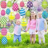 Yunlly 30 Pcs Easter Egg Decorations Outdoor Easter Tree Hanging Yard Signs 2 Size Colorful Egg Shaped Double Sided Plastic Slices Ornaments for Tree Porch Lawn Yard Outside Spring Party Decor