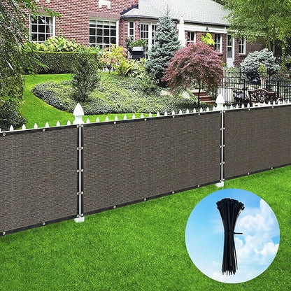Houssity ZIP CABLE TIES and Brown 3' x 59' Balcony Deck Fence Privacy Screen Cover Panel Shade Cloth Fabric for Chain Link Fence Patio Pool Railing Porch Playground Dog Kennel Residence Commercial Use