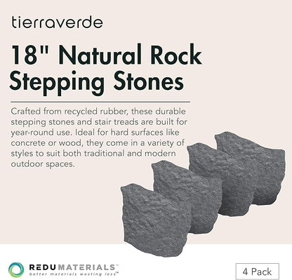TierraVerde 4-Pack 18”x22” Natural Rock Rubber Stepping Stones, Grey – Non-Slip Outdoor Faux Decorative Set for Landscaping & Gardening – DIY Decor for Walkways & Yard Pathways