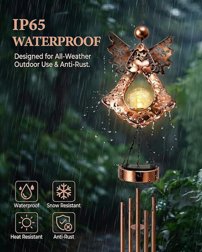 Solar Angel Wind Chimes for Outside: Melodious Mother's Day Birthday Gifts for Mom Women Grandma Her Wife - Weatherproof Metal Outdoor Decor Easy Hanging for Garden Patio Tree Window Memorial