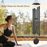 65" Extra Large Wind Chimes with Outside Deep Tone, 5 Thick and Bold Aluminum Tubes, Coolest Metal Windchimes Outdoors with Pine Wood Striker, Unique Gift for Mom, Garden Decoration(Black)