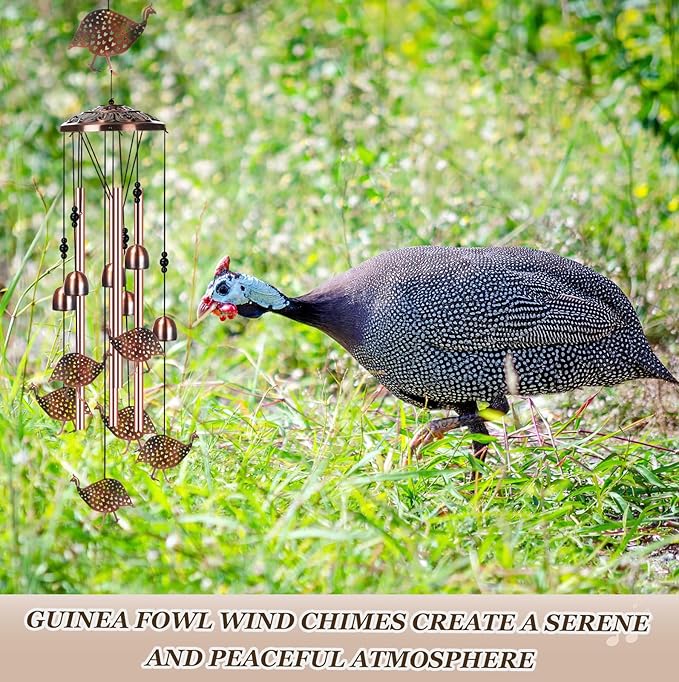 Briwooody Guinea Fowl Wind Chimes for Outside Guinea Fowl Gifts for Women Mom Metal Wind Chimes Memorial Birthday Decor for Outdoors Patio Garden Porch Yard Home Decoration