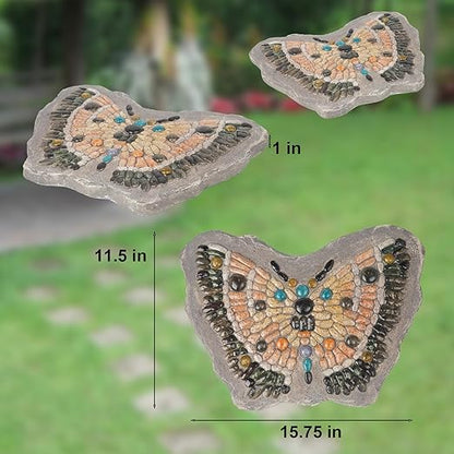 Garden Stepping Stones Outdoor - Resin Pebble in Butterfly Shape Stepping Stone Decorative Stone Bright Color Memories Pavers Outdoor for Garden Yard Multicolor 15.75 * 11.5 * 1 Inch