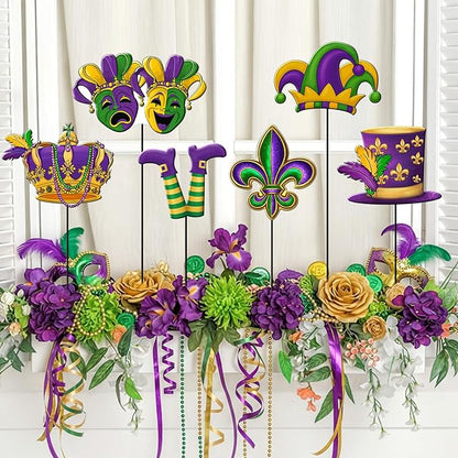 Shimeyao 6 Pcs Mardi Gras Metal Garden Stakes Mardi Gras Carnival Metal Garden Signs Yard Stakes Outdoor Decor for Carnival Party Home Lawn Porch Holiday Front Backyard