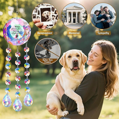 Pet Memorial Suncatcher - When Gleams Gleam, Your Lap Still Glows Below, Rainbow Prism Remembrance Gift for Loss of Dog/Cat, Sympathy Keepsake for Grieving Pet Owners