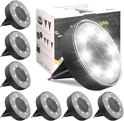 Siatom Solar Ground Lights 8 Pack, IP68 Waterproof Solar In-Ground Light for Outdoor, Flat Landscape Lighting, Garden Disc Light for Pathway, Walkway, and Yard - 8 Pcs (Cool White)