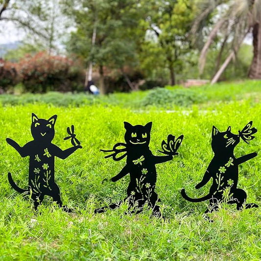 Metal Black Cat Decorative Garden Stakes,3 Pack 15" Cat Stakes Garden Decor for Outside,Large Black Cat Silhouette Statues Decorations for Cat Lovers Outdoor Decor,Yard Art,Lawn Ornaments