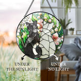 Black White Cats Stained Glass Window Hanging Suncatcher Gifts for Cat Lovers, Lily of The Valley Flower Sun Catcher Indoor Decor, Cat Plant Painted Glass Hanging Decorations, 7.8x7.8 in