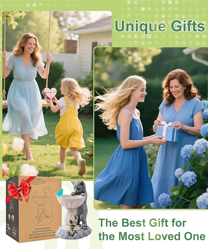 Cat Statues for Bird Bath: Outdoor Sculptures for Garden Lawn Patio Yard Balcony Porch - Unique Gifts for Mother Grandma Women