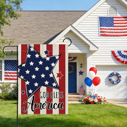 Dyrenson 4th of July Patriotic Christian Stars Stripes Decorative Garden Flag, Religious God Bless America Yard Outside Home Decoration, American USA Burlap Outdoor Small Decor Double Sided 12 x 18