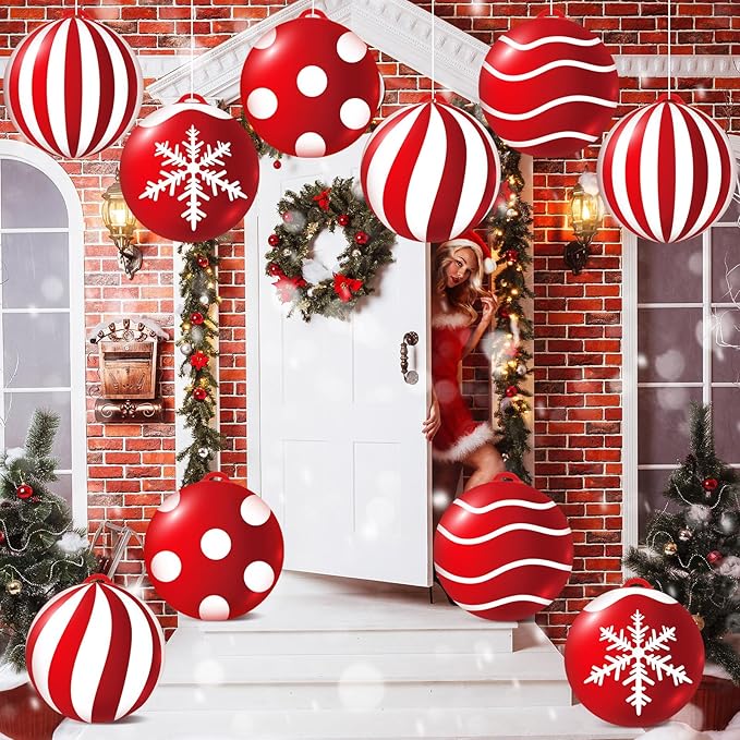 Jetec 10 Pcs Christmas Inflatable Balls Decorations 9 Inch PVC Inflatable Balls Winter Snowman Hanging Ornaments for Outdoor Garden Tree Party(Xmas Ball)
