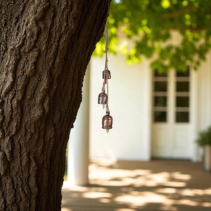 Wind Chimes for Outside – Metal Hanging Wind Bell Set with Bronze Finish, Rustic Entryway & Balcony Decor - 20" Farmhouse Wind Chimes - Indoor Outdoor Bells for Porch or Garden, Christmas Bells