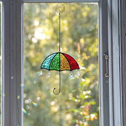 BOXCASA Umbrella Decor Suncatchers for Windows,Stained Glass Suncatchers Crystals Rainbow Umbrella,Stained Glass Window Crystal Beads Decor for Home,Living Room Bedroom Kitchen