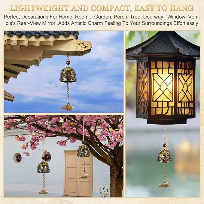 Chuangdi 2 Pcs Fengshui Bell Vintage Dragon Bell Fengshui Wind Chimes Good Luck Hanging Supplies for Home Garden Good Luck Blessing Patio Yard Indoor Outdoor Front Door Decorations (Dragon and Carp)