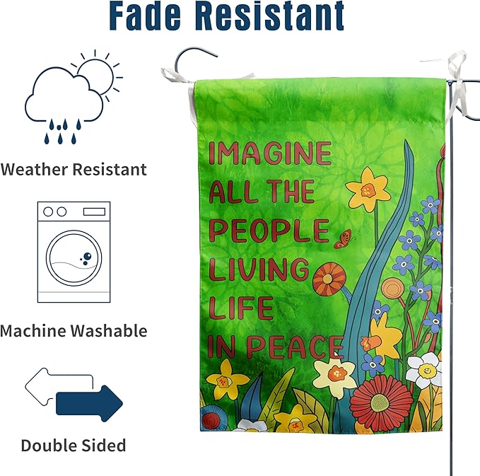 Imagine All the People Living Life in Peace Garden Flag Green 28x40 Double Sided Large Summer House Flags Flower Yard Banner