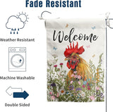 Floral Chicken Garden Flag Spring Summer House Flags 28x40 Double Sided Farmhouse Rooster Yard Flags for Outside Large Outdoor Welcome Flags Farm Chicken Coop Decor