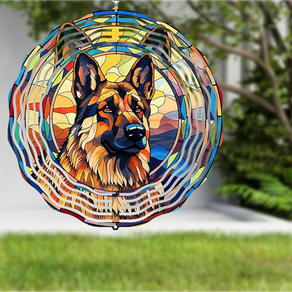 German Shepherd Dog Wind Spinners Outdoor Dog Memorial Gifts, 3D Metal Kinetic Hanging Garden Wind Spinner, Spinner Decor, Wind Sculptures for Outdoor & Indoor, Window, Yard Decor (German Shepherd 2)