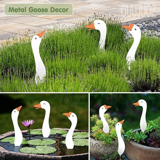 Metal Outdoor Goose Statue - Garden & Yard Decor, 17" Lawn Goose Figurine with Vibrant Rust-Resistant Finish, Weatherproof Metal Goose Decor for Patio, Entryway or Garden Gifts for Women