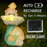 Teaeeno Solar Mermaids Birdbath Garden Decor: Outdoor Statues Ornaments for Outside Decorations Yard Art Lawn Porch Patio Balcony - Birthday Gifts for Mom Grandma Women Lover