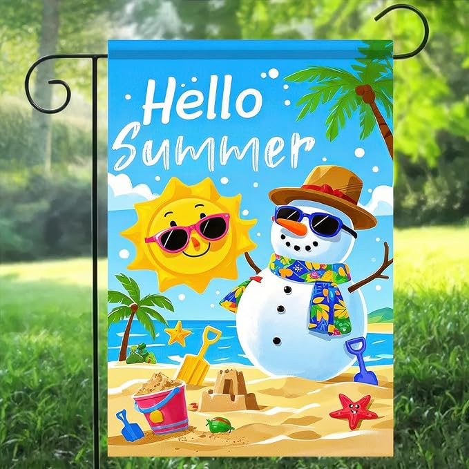 BlissYard Welcome Summer Garden Flag Sunglasses Snowman on Beach Hawaii Seaside Sunshine Decor Seasonal Outdoor Welcome Yard Flag 12 x 18 Inch Double Sided Decoration