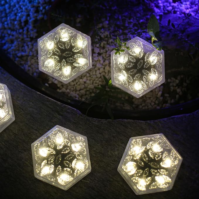6 Pack Hexagram Bricks Outdoor Solar Powered LED In Ground Pathways Patio Yard Garden Glow Lights Decor