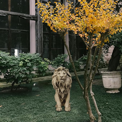 Garden Outdoor Statues Lion Statue – 20Inch Garden Decor Statue Antique Lion Stone with Long Hair Outdoor Indoor Figurine Gift Decoration for Home Décor Patio Yard 20 * 9.5 * 19.5 inch