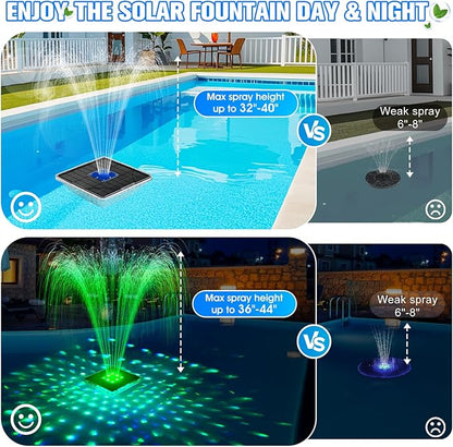 Upgraded Solar Pool Fountain with Lights,9.5'' Large Solar Floating Pool Fountain with Anchor, Above Ground Pool Water Fountains Pump,Swimming Pool Fountains for Inground Pool Blue-1PC