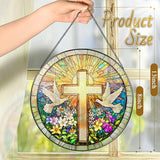 Cross and Wildflowers Stained Glass Suncatcher, 8 Inch Christian Stained Glass Windows Hanging, Flower Cross Gift for Religious, Christian Gifts, Easter Faith Home Decor