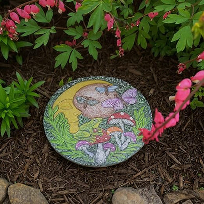 Hapjoy Stepping Stones Outdoor for Garden Moon Frog Mushroom Butterfly Decorative Stepping Stones Walkway Round Stone Garden Decor for Pathway Lawn (Green)